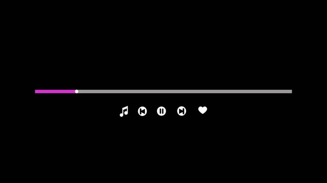 Music play bar animation. Music player scroll bar button ,  Music timeline  player loading bar , Audio music timeline bar, music player progress bar.