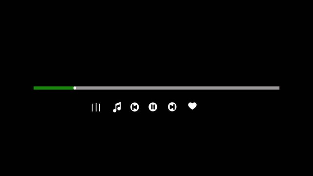 Music play bar animation with audio spectrum. Music player, scroll bar button , Music timeline player icon,  loading bar , Audio music timeline bar, music player progress bar.