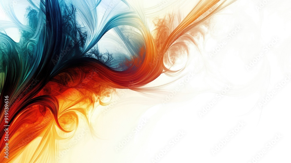 Poster abstract fractal design with bright colors and intricate details. plenty of copy space on the left.