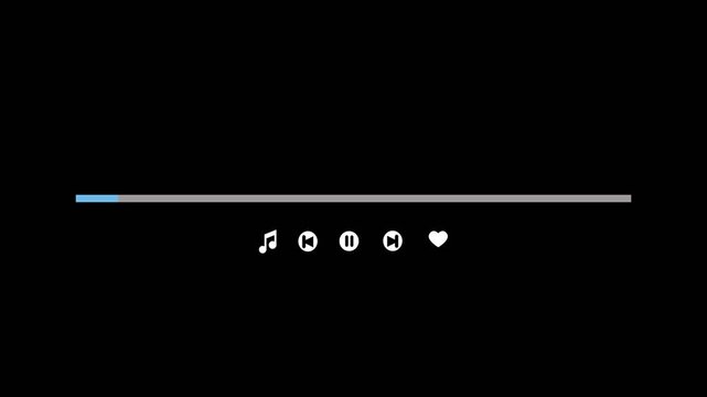 Music play bar animation. Music player scroll bar button ,  Music timeline  player loading bar , Audio music timeline bar, music player progress bar.