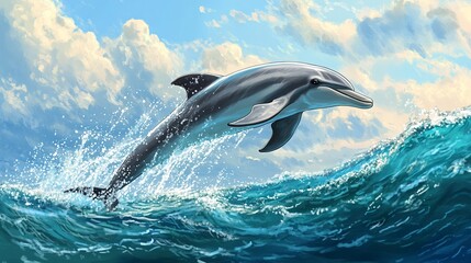 Naklejka premium Joyful Dolphin Leap: Stunning Ocean Wildlife Photography
