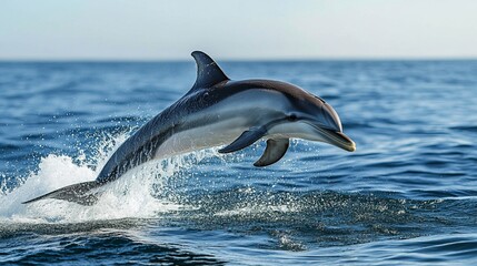 Fototapeta premium Playful Dolphin Leaps Out of the Ocean in Stunning Photo