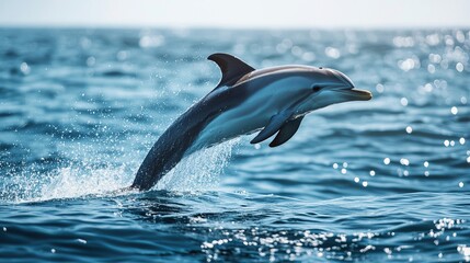 Fototapeta premium Playful Dolphin Leaps from Ocean Waves - Stock Photo