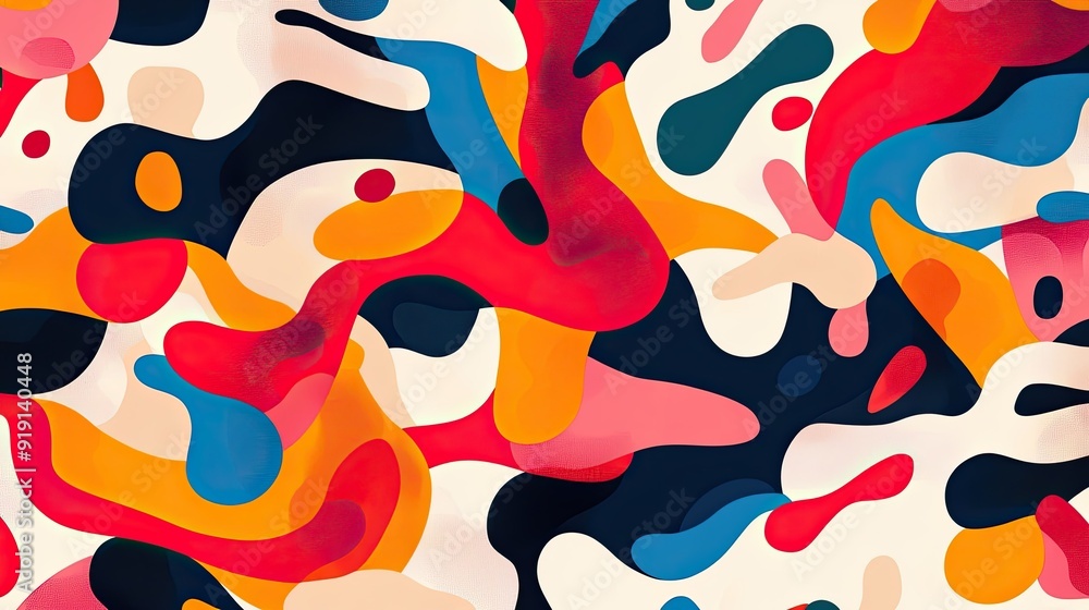 Poster Abstract pattern with interconnected shapes and bright colors. Plenty of copy space on the left.
