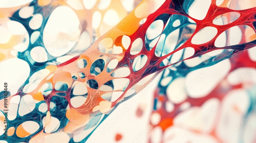 Poster Abstract pattern with interconnected shapes and bright colors. Plenty of copy space on the left.
