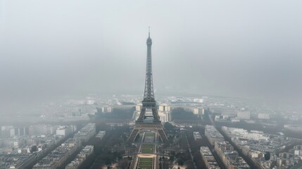 Obraz premium The Eiffel Tower in a Foggy Parisian Skyline