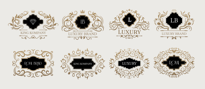 Luxury labels. Ornate decorative style premium badges set for luxury identity templates recent vector set with place for text
