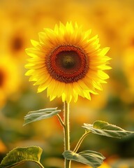 Fototapeta premium Vibrant Yellow Sunflower in a Field of Gold - Close Up Photography.