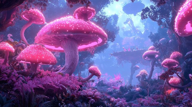 Futuristic Cubic Sci-Fi World with Alien Flora and Dramatic Lighting, Generative Ai