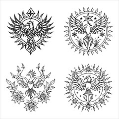 Fototapeta premium Set of Phoenix Mandalas: A Stunning Collection of Intricate and Symbolic Phoenix-Inspired Mandala Designs for Creative and Relaxing Art Projects