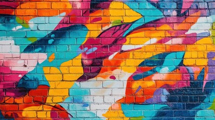 Colorful Graffiti on Brick Wall, Abstract Urban Art Background.