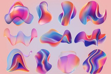 A set of abstract liquid shapes on a pink background, perfect for use in illustrations, infographics, and more