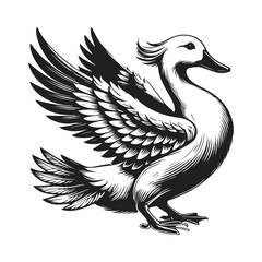 Fototapeta premium Duck Clipart, Duck Bird silhouette, A Duck Feather Flock illustration in black and white