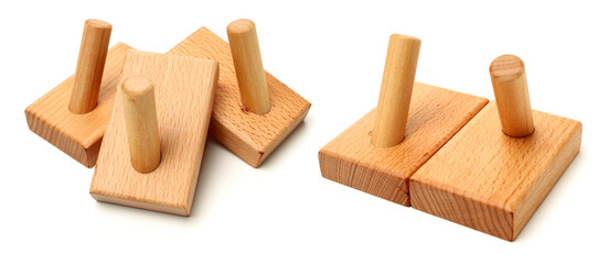 Wooden abstract wall hook isolated on white background