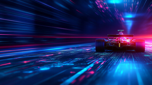 F1 car on the track with digital overlays of fuel consumption and aerodynamic efficiency metrics, a blend of speed and science, F1, technology, fuel