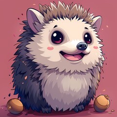 Fototapeta premium Happy hedgehog character with a joyful expression and acorns.