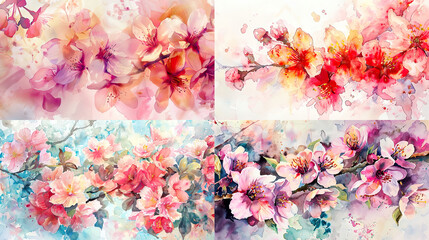 Vibrant spring blossoms in watercolor, with layered washes that convey the freshness and beauty of floral blooms in the springtime