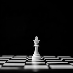 White Chess King Piece on Black and White Checkered Board - Strategy, Leadership, Success, Game.