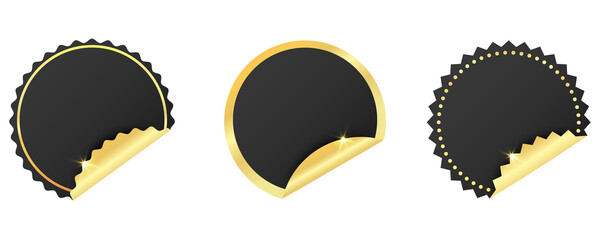 Luxury Golden Black Round Stickers Set, Vip, Gold Labels, Round Decorative Elements, Curved Corner