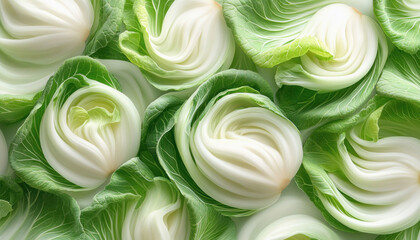 Fresh bok choy cabbage forming a textured green and white background