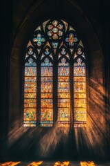 Sunlight Streaming Through a Stained Glass Window in a Cathedral.