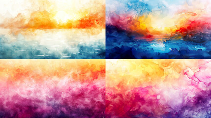 Vibrant watercolor washes of sunrise mornings, smooth and dynamic transitions, creative backgrounds 