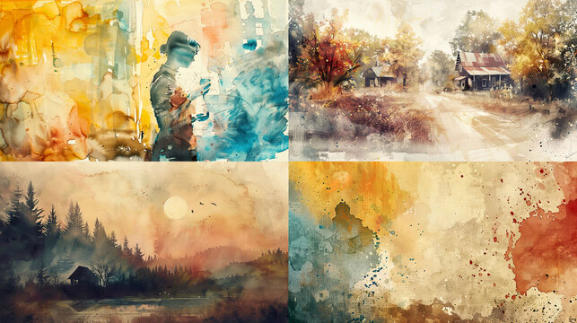 Vintage art in watercolor on textured paper, retro hues, and nostalgic feel 