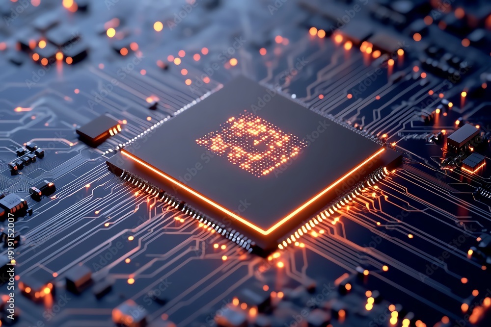 Aufkleber Artificial Intelligence Logo on Microchip with Futuristic Text