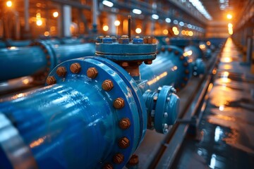 Industrial pipeline and shut-off valves, oil and gas factory. Generative AI