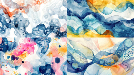 Watercolor abstract patterns exploring organic shapes and forms, soft gradients, and natural motifs 