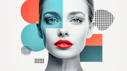 Abstract Surreal Contemporary Feminine Portrait A Captivating Modern Art Piece Featuring Bold Geometric Shapes and Vibrant Colors, Highlighting the Elegance and Mystery of the Female Form