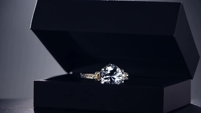 Platinum diamond ring in a black box