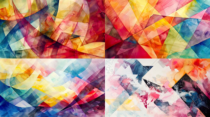 Watercolor abstract patterns on geometric abstractions, precise angles, and structured forms 