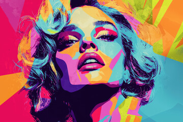 A bold pop art portrait radiating vivid colors, capturing a celebrity's essence and energy in an artistic explosion of hues.