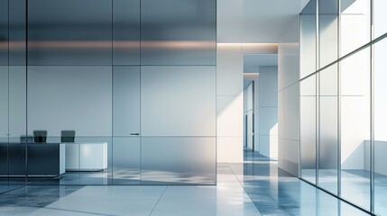 Office space background with a cool grey gradient, highlighted by subtle geometric patterns and abstract textures, offering a professional and modern feel suitable for any office environment