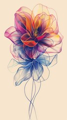 Obraz premium Colorful abstract flower design featuring translucent petals and elegant curves against a soft beige backdrop