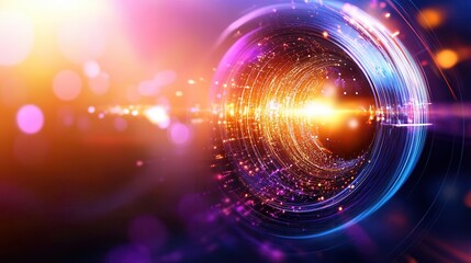 Illuminated Mind - Abstract Artwork of Consciousness Expansion with Vibrant Energy Waves and Geometric Shapes in Swirling Forces Background Suitable for Text Overlay