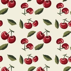 seamless pattern with cherries that can be used for printing on various surfaces and digitally 