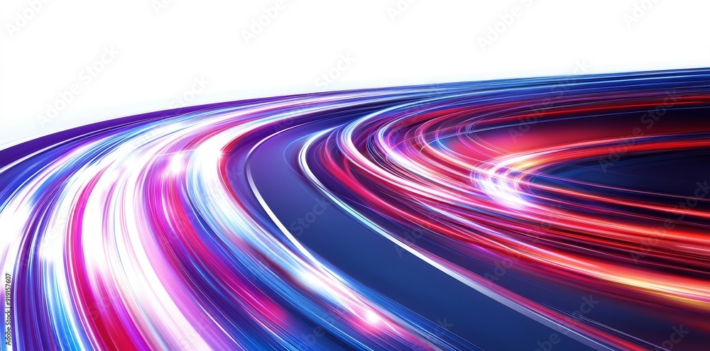 Poster a modern abstract high-speed light effect. curved beams of light swirl into an abstract background. 