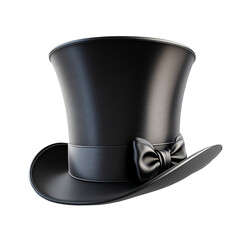 Dapper 3D Cartoon Black Top Hat with Satin Ribbon on White Background - Stylish Photography Concept