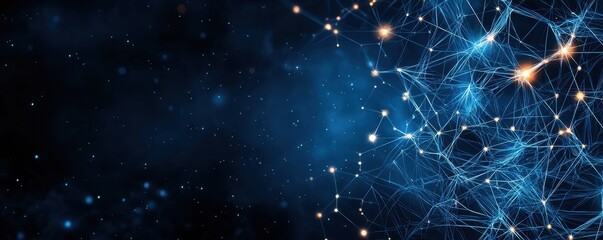 A stunning abstract illustration showcasing interconnected nodes and vibrant lights on a dark background, representing digital networks.