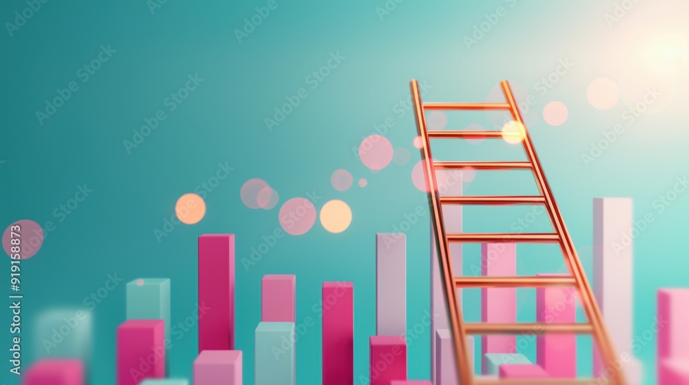 Poster a conceptual image illustrating financial growth and wealth accumulation, featuring a ladder ascendi