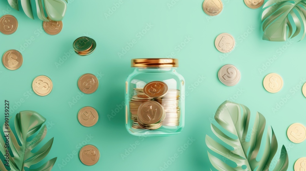 Aufkleber multiple glass jars for savings, each labeled with different financial objectives, arranged neatly w