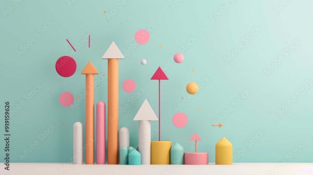 Poster an abstract illustration of financial planning, featuring a flowchart with arrows pointing towards f