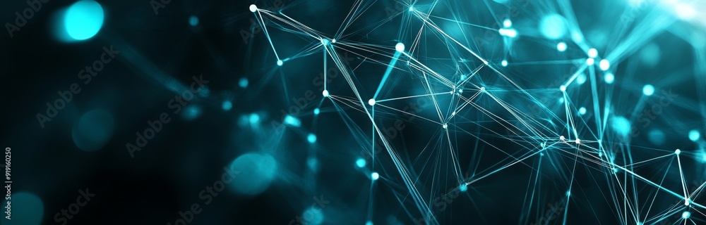 Poster 3d animation of waves of particles on abstract blue geometric background. data visualization abstrac