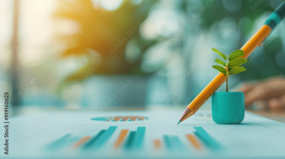 Poster A confident financial advisor explaining investment options and financial growth strategies to a client in a sleek, minimalist office setting. The image provides ample copy space for adding text or