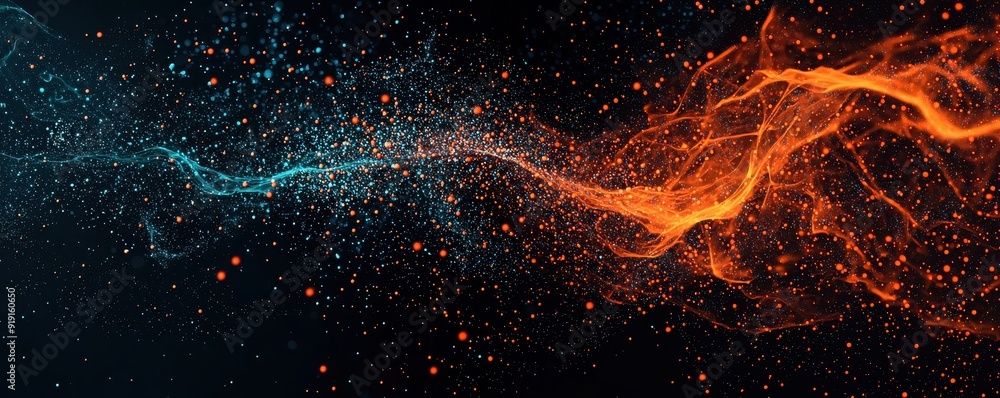 Poster dynamic abstract background featuring flowing colors and vibrant particles, ideal for creative proje