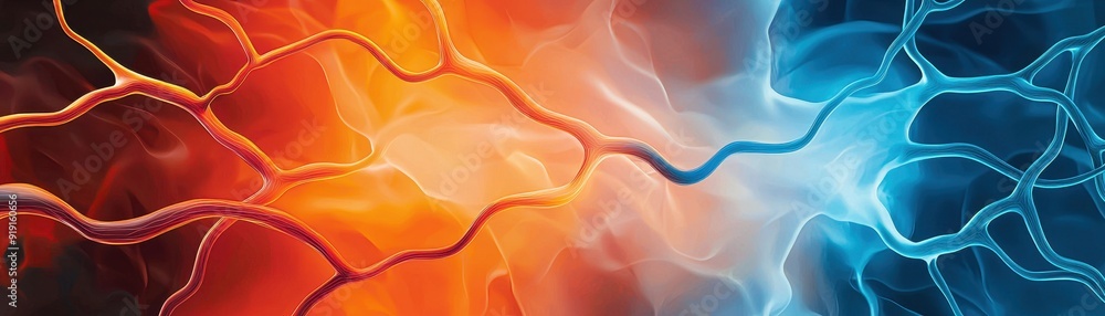 Poster dynamic abstract background featuring vibrant red and blue colors with flowing lines, perfect for mo