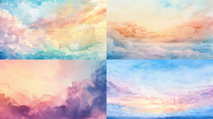 Watercolor glazing of a sky at dawn, pastel colors, and gentle gradients
