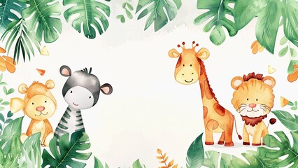 Naklejka premium Cartoon Watercolour Animal Illustration Background